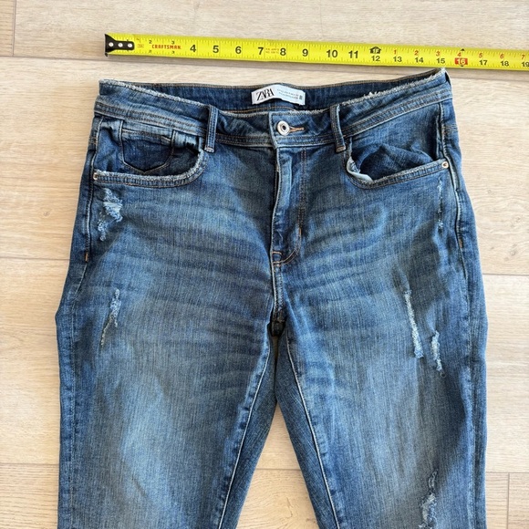 Zara Dark Wash‎ Light Distressing Straight Leg High Rise Stretch Women’s 10 EUC - Picture 8 of 11